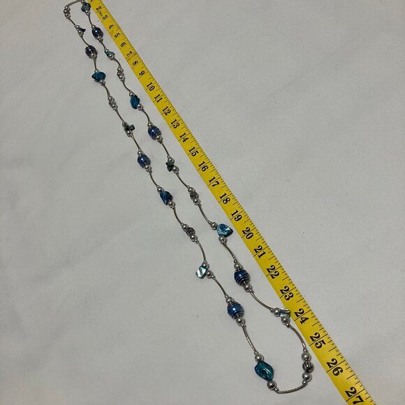 Fashion Costume Blue Silver Bead & Stone Rope Necklace and Bracelet Set - Picture 11 of 12